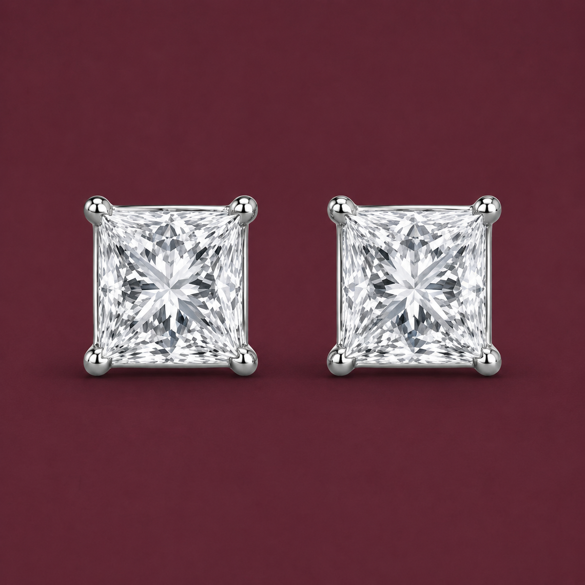 Platinum 2ct TW Princess-Cut Stud Earrings